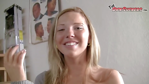 Slutty blonde with huge boobs gets